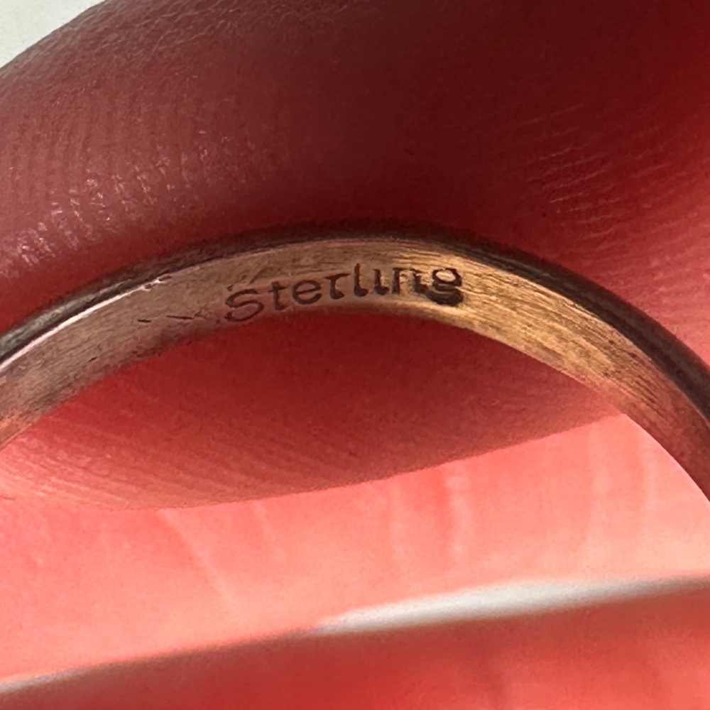 Vintage sterling silver ring with pink mother of pearl oval stone leaf southwest - Picture 5 of 8
